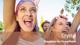  Presentation with music festival - Cool new PPT theme with excited young people singing along backdrop and a coral colored foreground