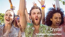  Presentation with festival dance - Presentation theme having excited young people singing along at a music festival background and a tawny brown colored foreground