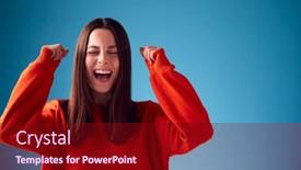  Presentation with studio - Slide deck having excited-young-woman-celebrating background and a wine colored foreground