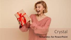  Presentation with joy - Presentation consisting of excited-young-woman-in-pink background and a coral colored foreground