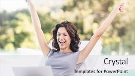  Presentation with electricity gneartion using speed breakers - Beautiful presentation featuring excited young woman using laptop backdrop and a  colored foreground