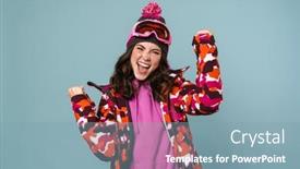  Presentation with snowboard - Slides featuring excited-young-woman-wearing-snowboard background and a light blue colored foreground