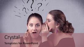  Presentation with african american teenager girl - Theme enhanced with looking confused with drawn question background and a coral colored foreground