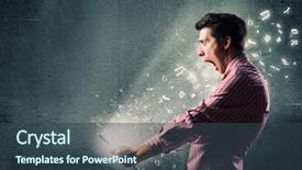  Presentation with man relaxing on massage table - Cool new PPT theme with exaggerating - young man looking shocked backdrop and a tawny brown colored foreground