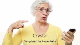  Presentation with attention - Cool new slide deck with exciting-news-an-elderly-woman backdrop and a blonde colored foreground