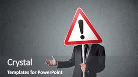  Presentation with triangle - Presentation theme featuring exclamation mark - businessman holding a red traffic background and a dark gray colored foreground