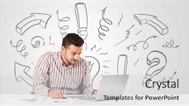  Presentation with good - Theme having exclamation mark - good-looking young businessman brainstorming background and a light gray colored foreground
