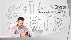  Presentation with good posture - Slides having exclamation point - good-looking young businessman brainstorming background and a white colored foreground