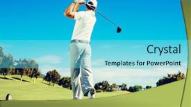  Presentation with golf course - PPT theme featuring exclusive - golfer playing on beautiful golf background and a arctic colored foreground