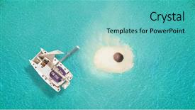  Presentation with umbrella - Beautiful PPT theme featuring exclusive - small sandy island with umbrella backdrop and a seafoam green colored foreground