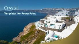  Presentation with apartments - Slide set featuring exclusive apartments in akrotiri with a panorama romantic view on santorini island greece aegean sea background and a ocean colored foreground