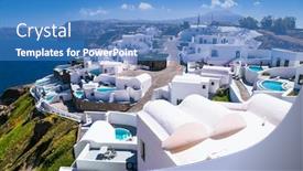  Presentation with apartments - Audience pleasing slide deck consisting of exclusive apartments in akrotiri with a panorama romantic view on santorini island greece aegean sea backdrop and a teal colored foreground