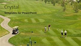  Presentation with resort - PPT theme consisting of exclusive golf resort and the players in action background and a gold colored foreground
