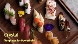  Presentation with caviar - PPT theme with exclusive gourmet sushi with gold background and a tawny brown colored foreground