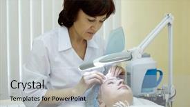  Presentation with beauty salon - Theme enhanced with excretory - beautician in beauty salon cleans background and a  colored foreground