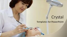  Presentation with beauty salon design - Beautiful slides featuring excretory - beautician in beauty salon works backdrop and a  colored foreground