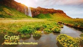  Presentation with iceland location famous place kirkjufellsfoss - Slides consisting of excursion - lovely view of blooming green background and a tawny brown colored foreground