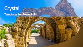  Presentation with archaeological - Slide deck having excursion to the archaeological park background and a teal colored foreground