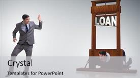  Presentation with loan - Beautiful presentation theme featuring execution - businessman in debt and loan backdrop and a light gray colored foreground