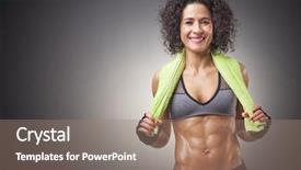  Presentation with physical fitness test - Cool new PPT theme with execution - smiling fitness woman posing backdrop and a coral colored foreground