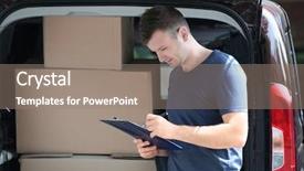  Presentation with male nurses day - PPT theme featuring execution - young male deliverer noting executing background and a gray colored foreground