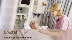  Presentation with heartbeat - Slides consisting of nurse executive - doctor checking patient's heartbeat background and a coral colored foreground