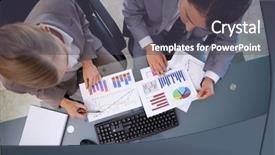  Presentation with team meeting - Beautiful presentation theme featuring executive board - business team looking at statistics backdrop and a dark gray colored foreground