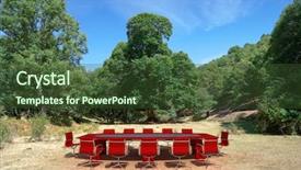  Presentation with board meeting - Amazing PPT theme having executive board - meeting table and chairs backdrop and a tawny brown colored foreground