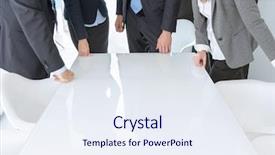  Presentation with board meeting - PPT theme with executive board - unrecognizable business people standing background and a sky blue colored foreground