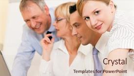  Presentation with team - Beautiful presentation theme featuring executive business proposal - team - two young workers backdrop and a lemonade colored foreground
