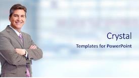  Presentation with banner blue - Theme enhanced with executive businessman over blue banner background and a sky blue colored foreground