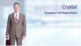  Presentation with banner blue - Cool new presentation design with executive businessman over blue banner background backdrop and a sky blue colored foreground