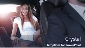  Presentation with executive - Cool new presentation theme with executive-businesswoman-in-car-work backdrop and a tawny brown colored foreground