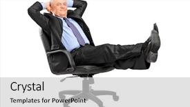  Presentation with endangered snow leopard resting - PPT theme enhanced with executive chairs - mature businessman resting in armchair background and a light gray colored foreground