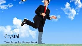  Presentation with soccer - PPT theme consisting of executive coaching - businessman playing soccer outside background and a  colored foreground