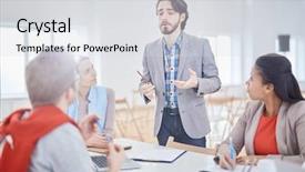  Presentation with monthly report - Beautiful slides featuring executive coaching - confident businessman making report backdrop and a light gray colored foreground