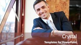  Presentation with office - Amazing slide set having executive coaching - smiling businessman sitting backdrop and a  colored foreground