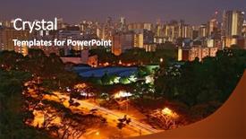  Presentation with dubai evening skyline luxury district - Presentation theme with executive condo buiding - singapore skyline in residence district background and a tawny brown colored foreground