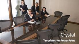  Presentation with ethnic - Beautiful theme featuring executive conference room - multi-ethnic business team in boardroom backdrop and a tawny brown colored foreground