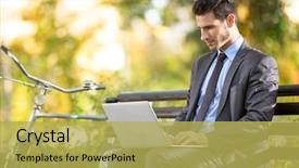  Presentation with carbon fiber bicycle frame - PPT layouts enhanced with executive free - businessman with bicycle working background and a yellow colored foreground