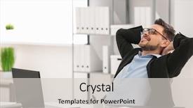  Presentation with office farewell - Presentation theme featuring executive free - handsome businessman relaxing in office background and a  colored foreground