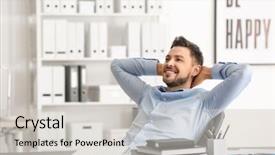  Presentation with relaxing - Cool new slide set with executive free - handsome businessman relaxing in office backdrop and a light gray colored foreground
