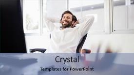 Presentation with relaxing - Audience pleasing PPT theme consisting of executive free - happy businessman relaxing in office backdrop and a light blue colored foreground