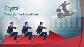  Presentation with social business people network - Colorful slide deck enhanced with executive leading meeting - leadership concept with various business backdrop and a sky blue colored foreground