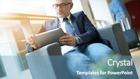  Presentation with airline industry airport parking aircraft - Cool new slide deck with executive lounge - businessman in airport waiting area backdrop and a teal colored foreground