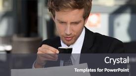  Presentation with reading - Cool new slides with executive lounge - businessman reading documents and drinking backdrop and a dark gray colored foreground