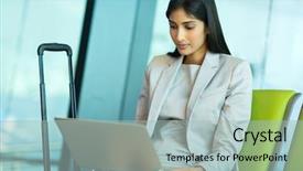  Presentation with waiting - Cool new PPT theme with executive lounge - indian businesswoman using laptop while backdrop and a light blue colored foreground