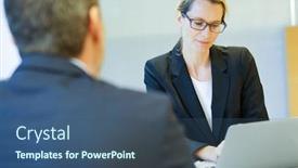  Presentation with job interview - Presentation theme with executive-man-having-an-interview background and a ocean colored foreground