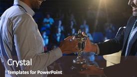  Presentation with executive - PPT theme enhanced with executive on stage in auditorium background and a tawny brown colored foreground