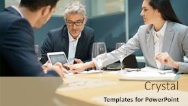  Presentation with business report - Cool new theme with executive people doing business report presentation in restaurant backdrop and a lemonade colored foreground